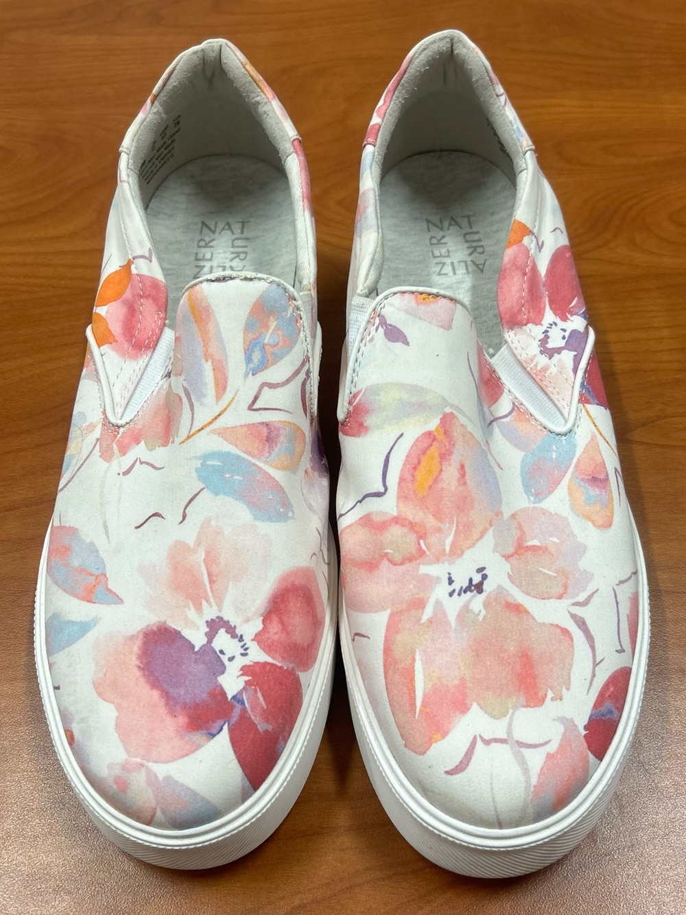 Naturalizer White Slip-On Sneakers with Pink & Coral Floral Print